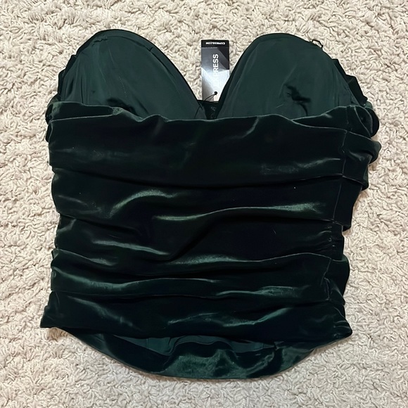 🆕 NWT Express Bodycon Forest Green Velvet Cowl Neck Corset Top in Womens size S - Picture 3 of 7
